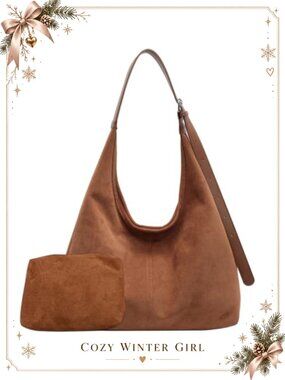 Hobo Bag Suede Shoulder Bag Magnetic Buckle Handbag Travel Work